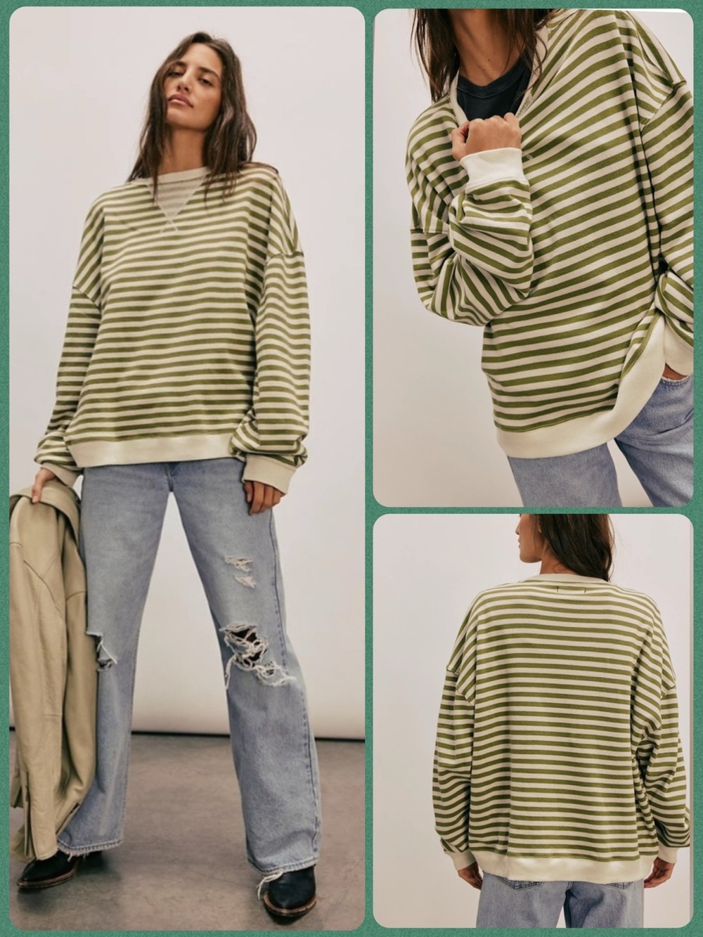 🍒NEW W/Out Tags - Free People Classic Stripe Oversized Crewneck. Medium